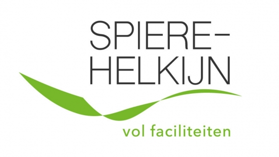 Logo Spiere-Helkijn met een groene golvende lijn en daaronder in het groen vol faciliteiten